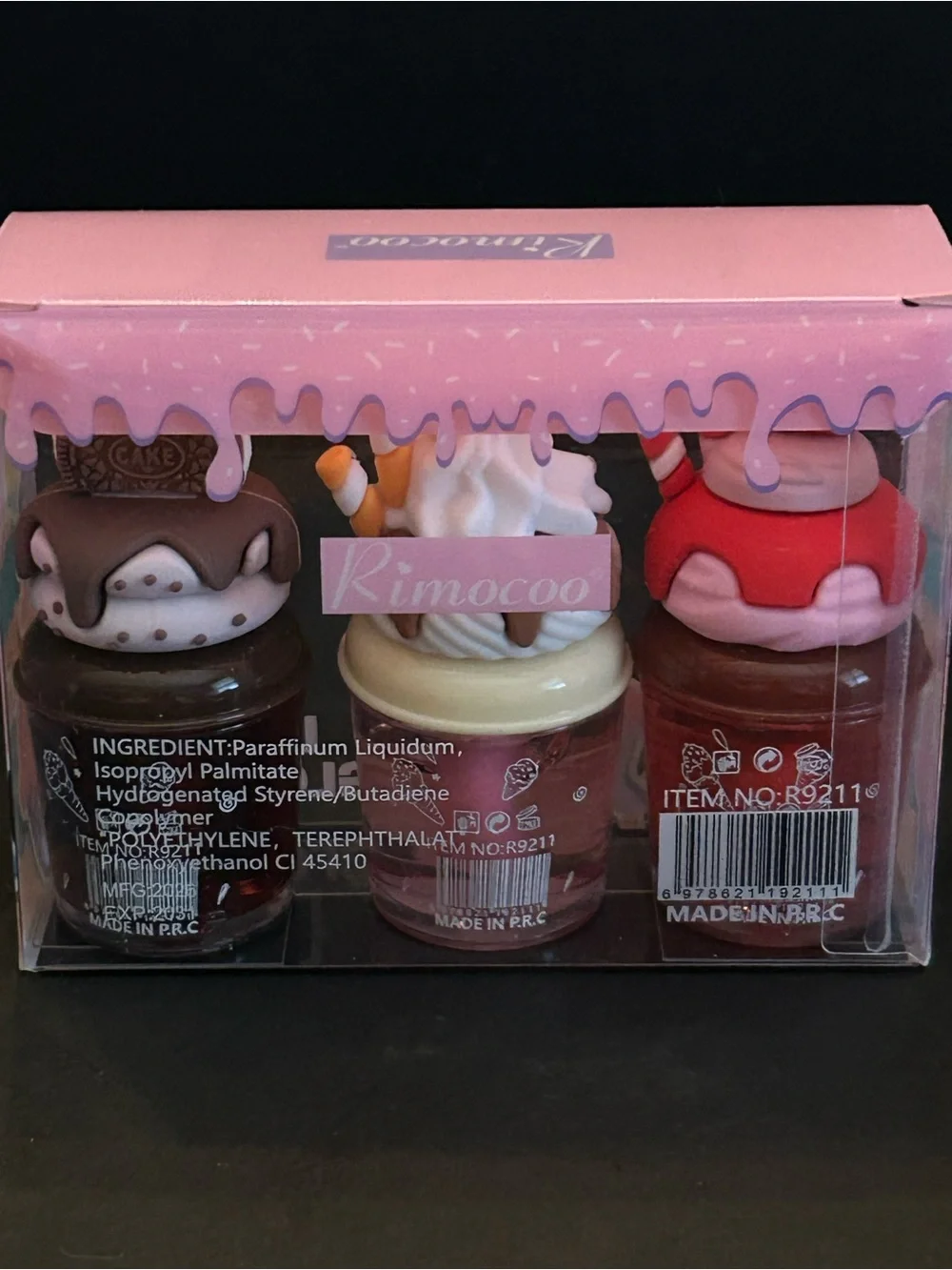 Rimocoo Ice Cream Lip Gloss Trio Set - Chocolate, Vanilla, Strawberry NWT